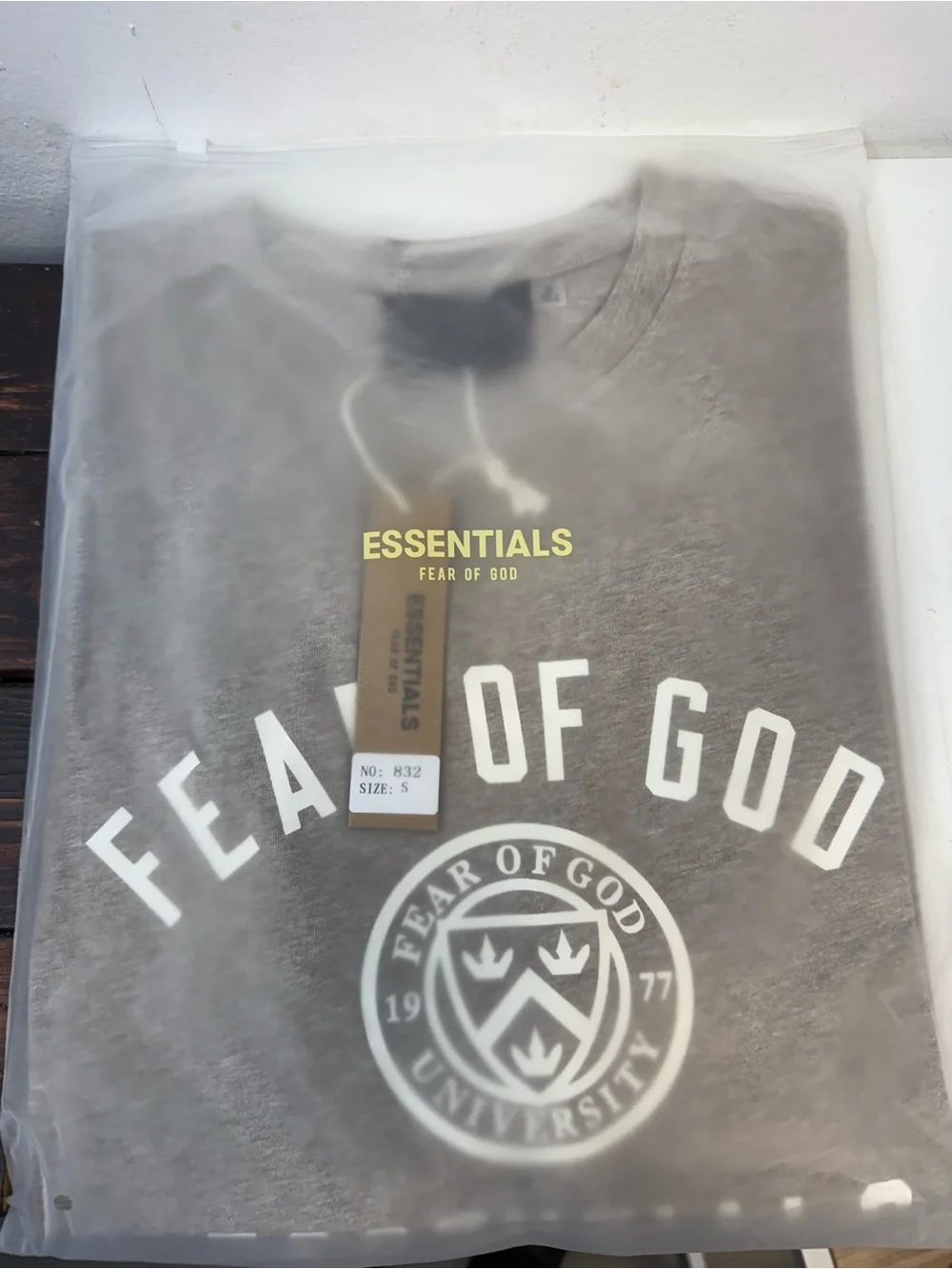 Fear of God Essentials Taupe Graphic Logo Short Sleeve Tee - Picture 8 of 9